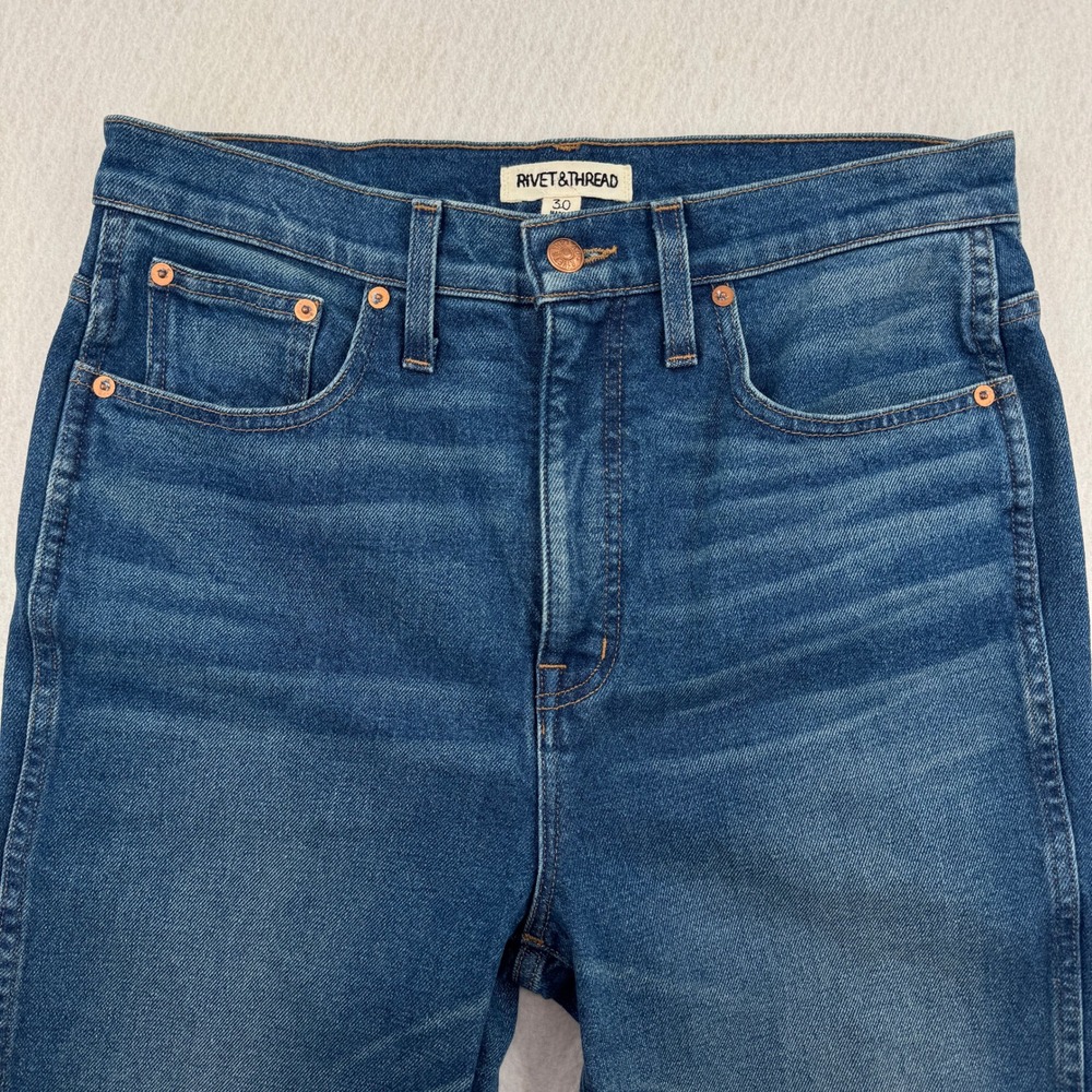 Rivet & Thread Womens 30 (32x28) High Rise Slim Straight Jeans Medium Wash Denim